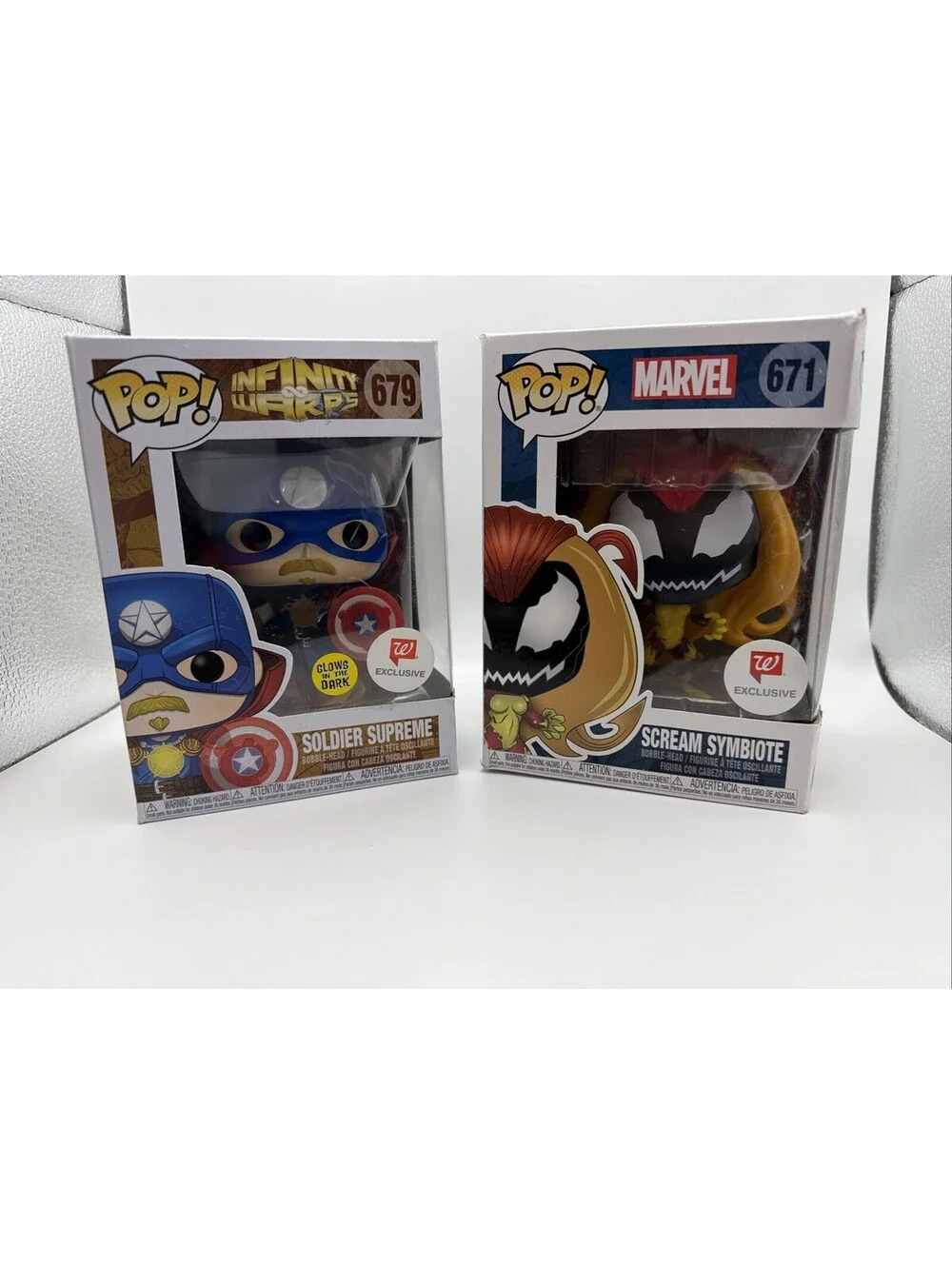 MARVEL FUNKO POPS! Soldier Supreme 679 Scream Symbiote 671 Exclusive Glow Dark